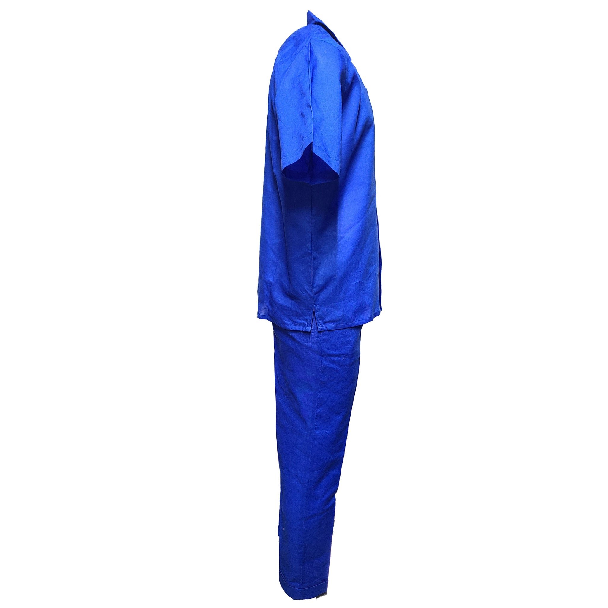 Mens Royal Blue Linen Shirt and Pants Casual Outfit Set - Small