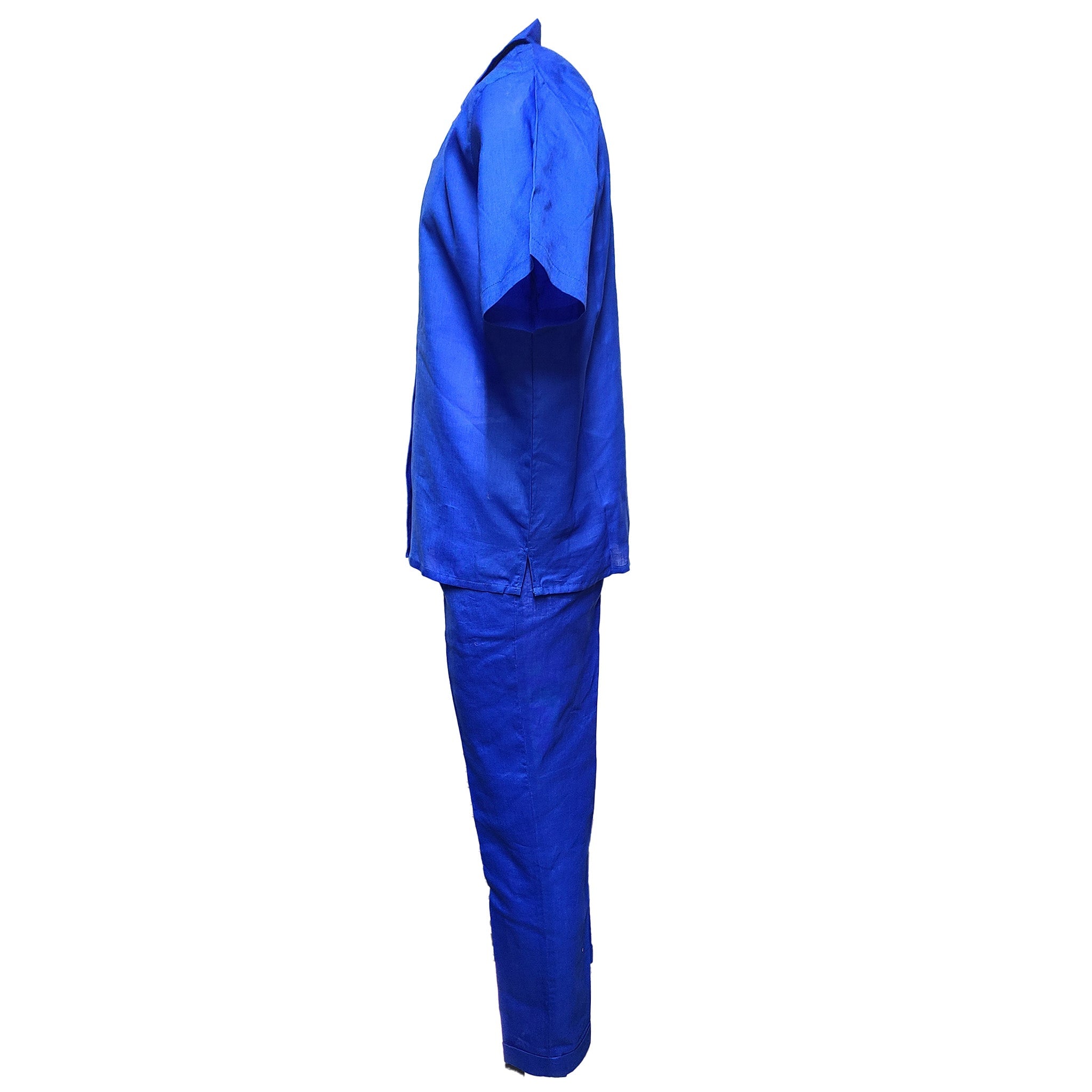 Mens Royal Blue Linen Shirt and Pants Casual Outfit Set - Small