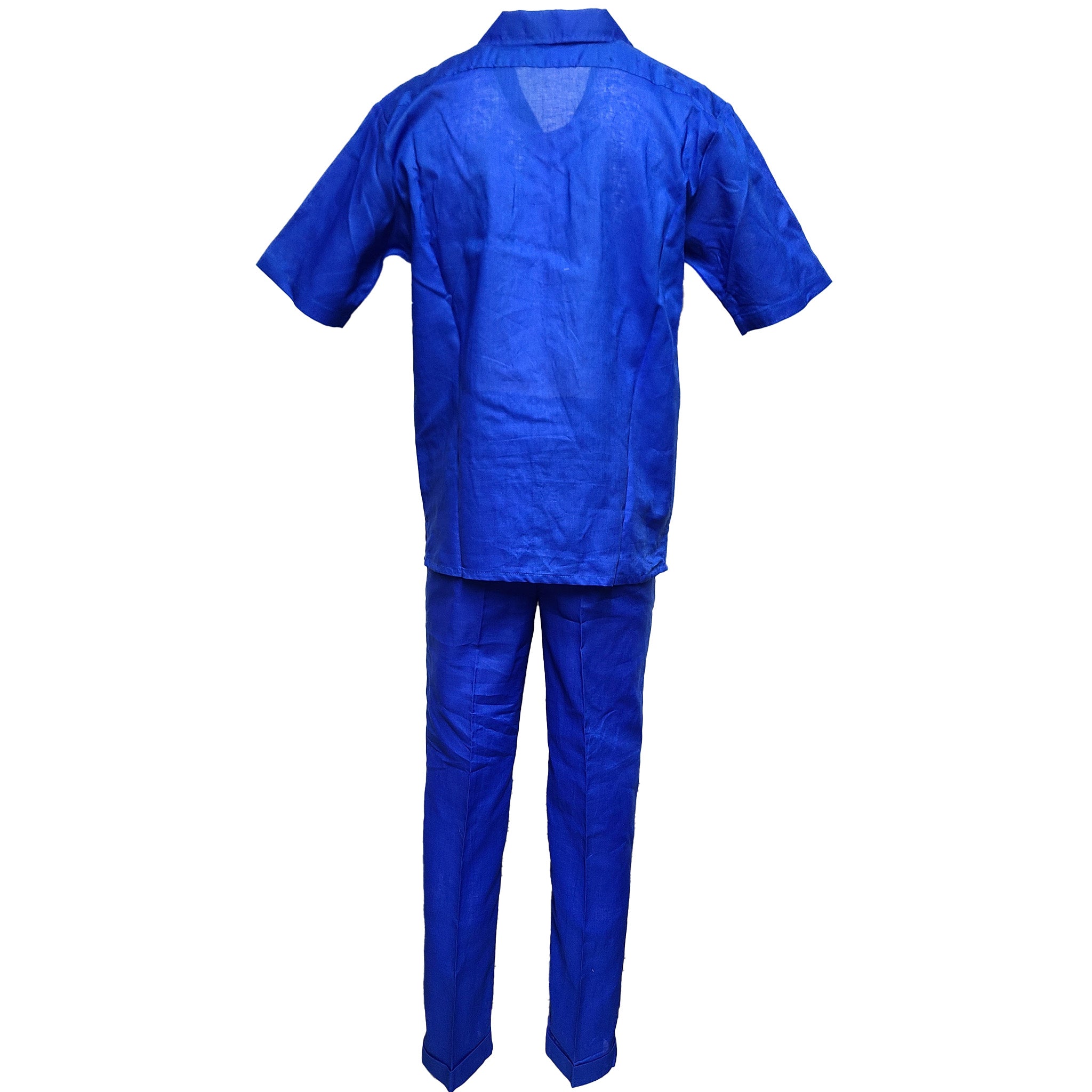 Mens Royal Blue Linen Shirt and Pants Casual Outfit Set - Small