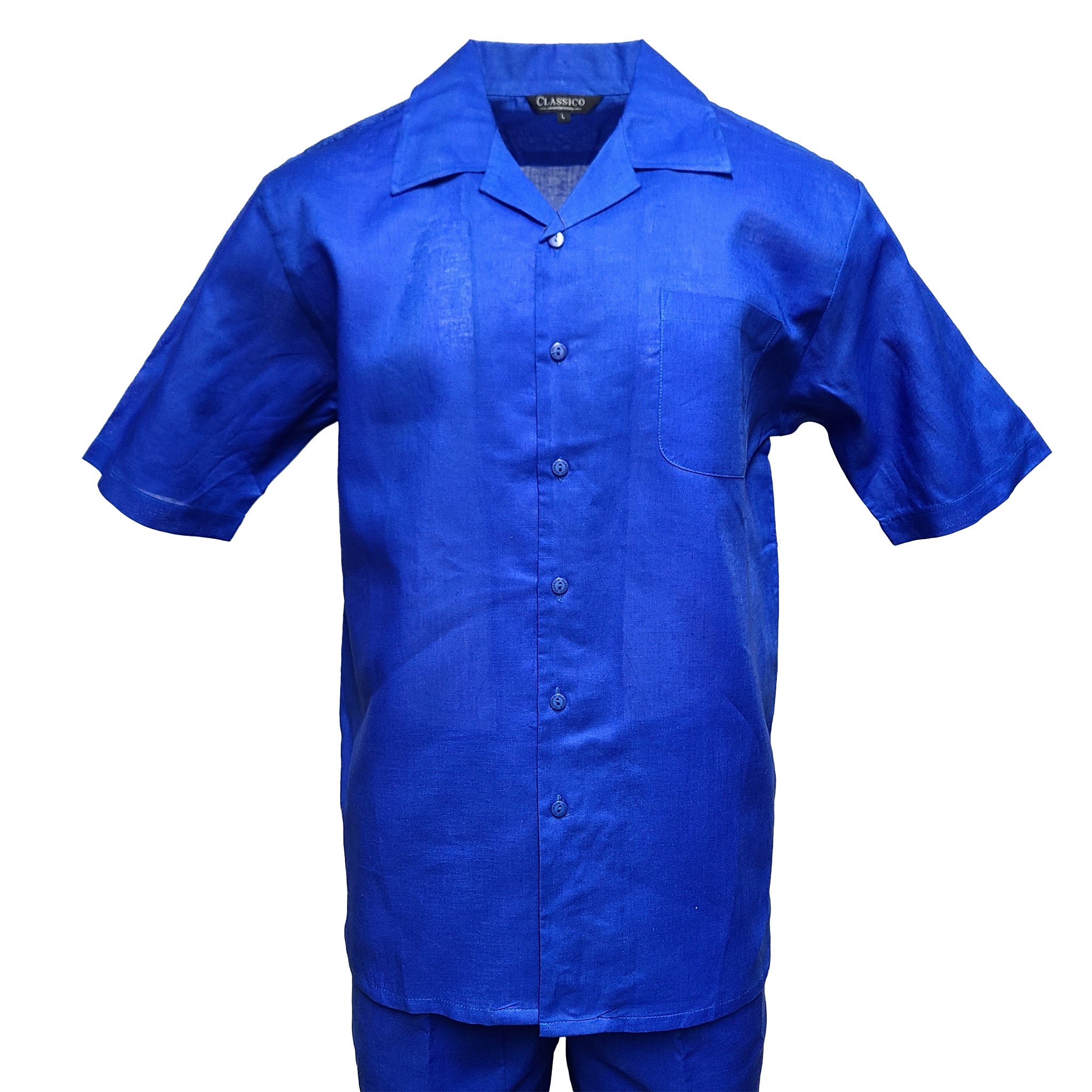 Mens Royal Blue Linen Shirt and Pants Casual Outfit Set - Small