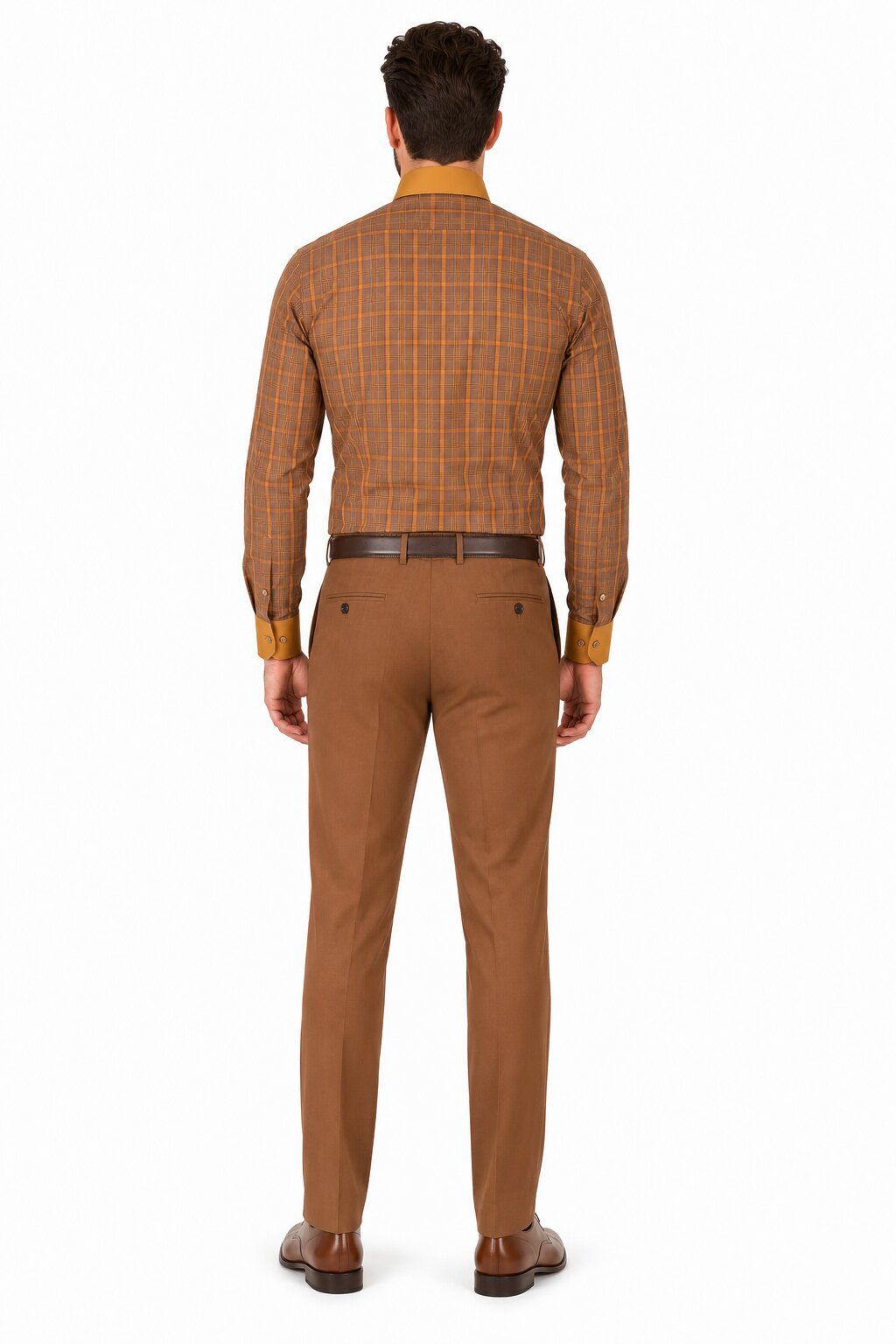 Mens Rust Tone on Tone Check Pattern Dress Shirt - Small 14.5” Neck / 32-33” Sleeve