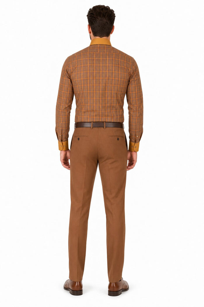 Mens Rust Tone on Tone Check Pattern Dress Shirt