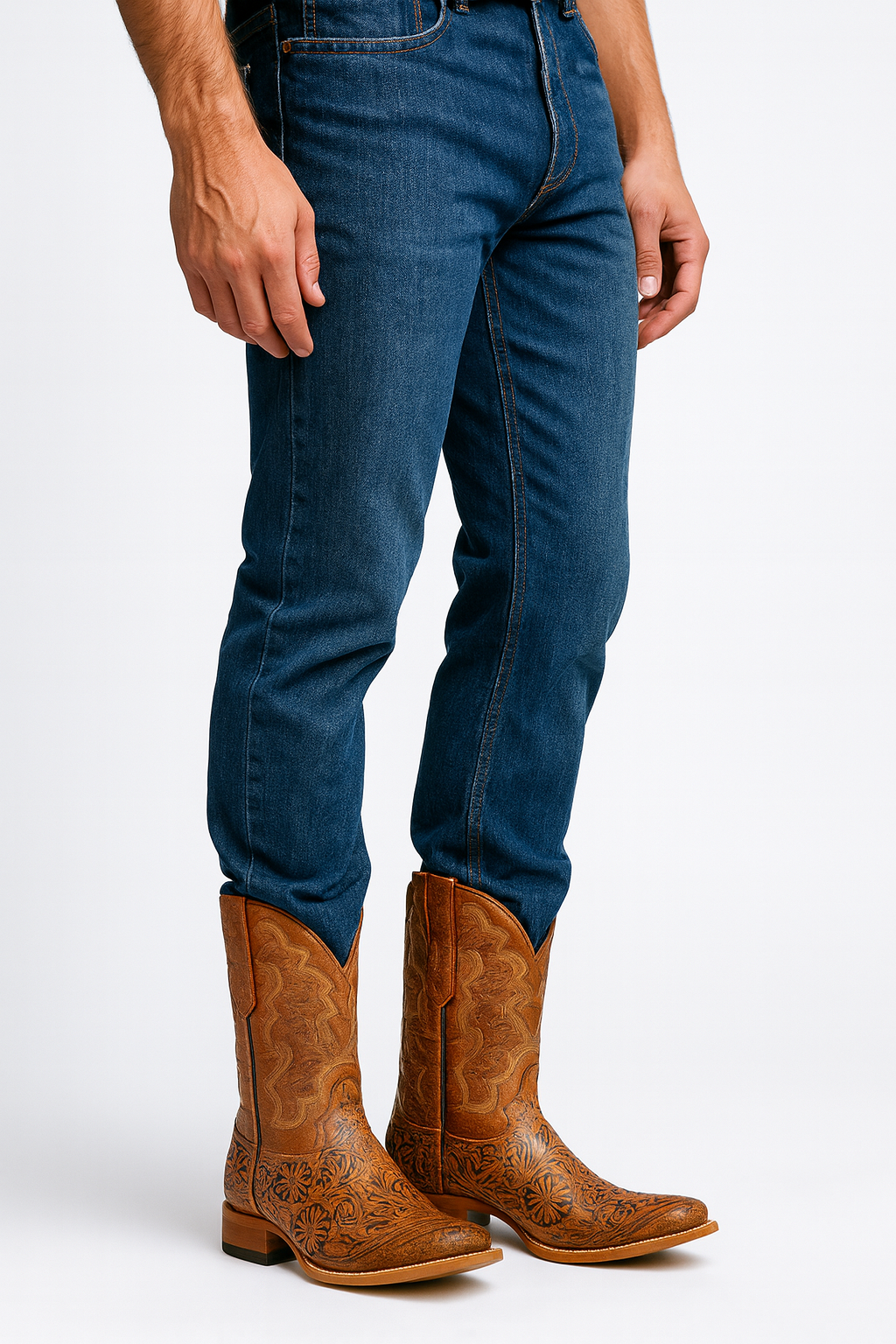 Hand Tooled Cowboy Boots Print - Cognac