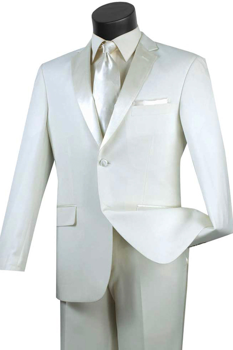 Mens Slim Fit Wool Feel Tuxedo in Ivory - 40 Short