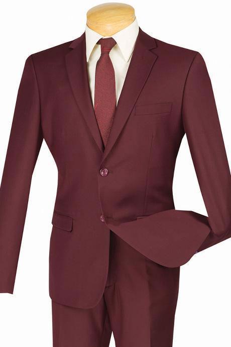 Burgundy Slim Fit Men's 2 Piece Business Suit 2 Button - Burgundy