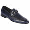 Men’s Navy Genuine Crocodile and Calfskin Leather Slip-On Dress Shoes