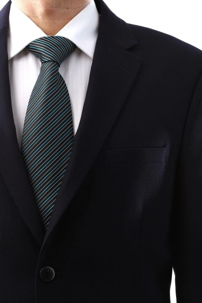 Classic Navy Blue Blazer for Men | Two-Button Poly Viscose Wool-Touch - 36 Short