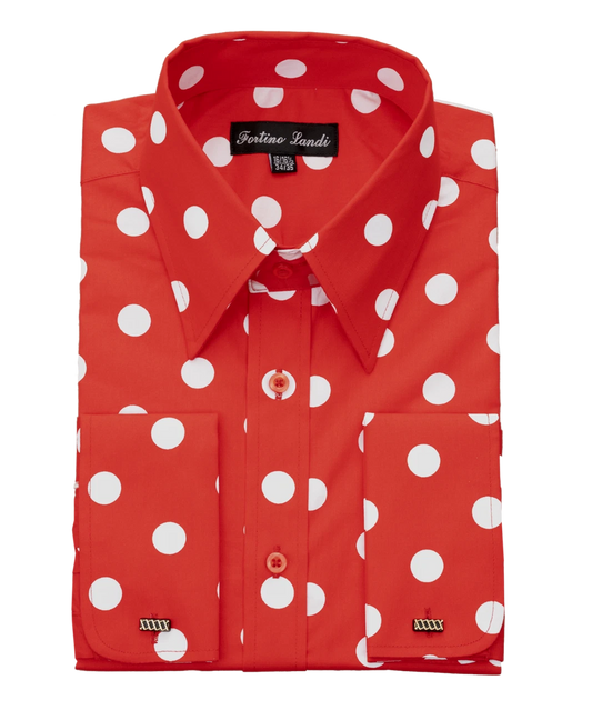 Mens Fashion Polka Dot Dress Shirt – Red White Cotton French Cuff Design