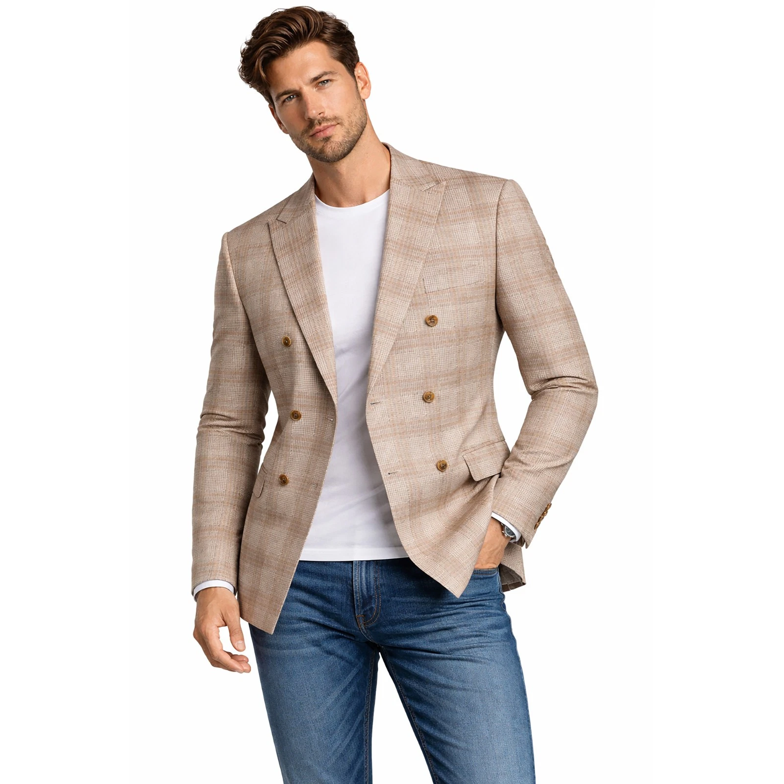 Men Regular-Fit Windowpane Blazer Jacket - 36 Short