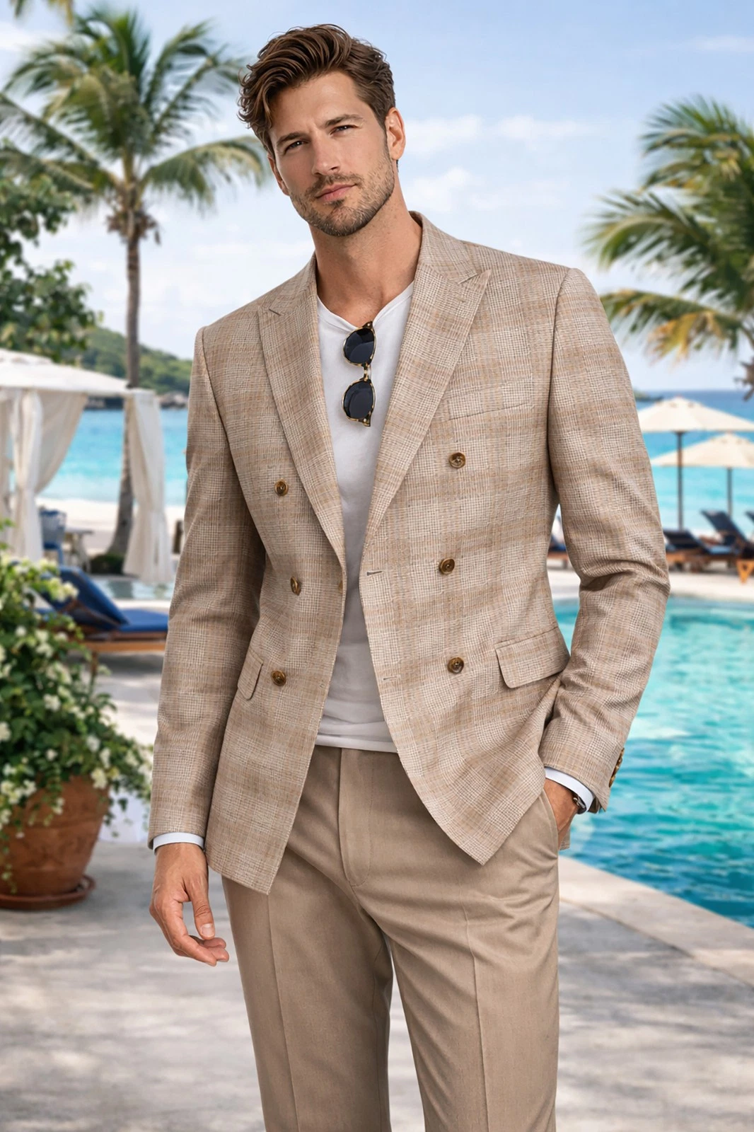 Men Regular-Fit Windowpane Blazer Jacket - 36 Short