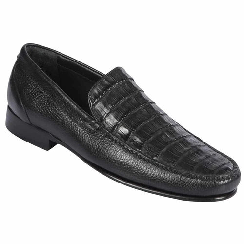 Mens Executive Black Slip-On Shoes Genuine Crocodile & Calfskin Leather