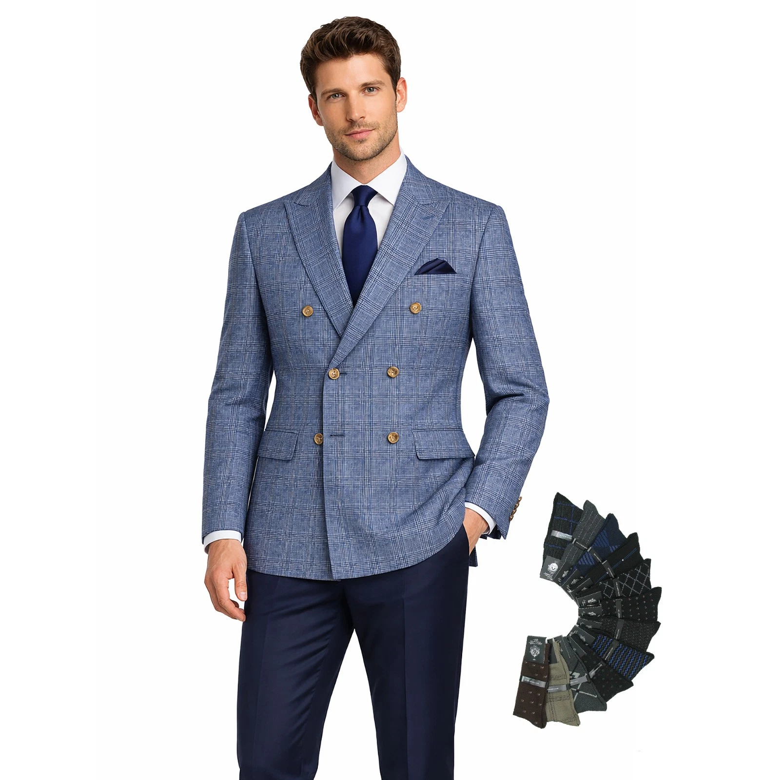 Men Regular-Fit Windowpane Blazer Jacket - 36 Short