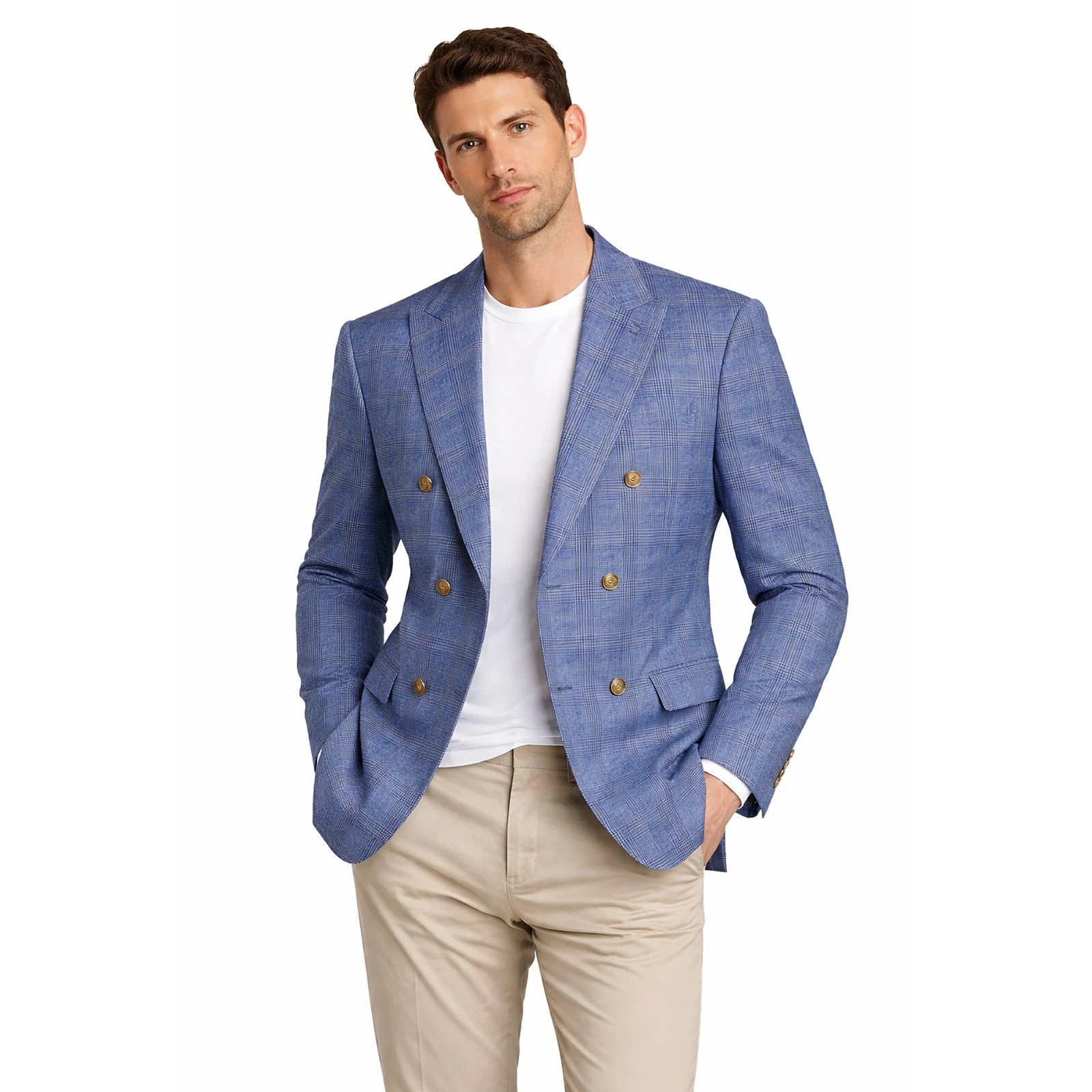 Men Regular-Fit Windowpane Blazer Jacket - 36 Short
