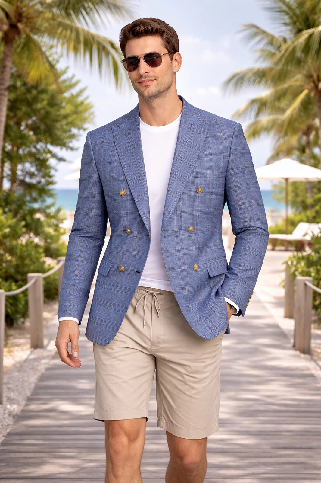 Men Regular-Fit Windowpane Blazer Jacket - 36 Short