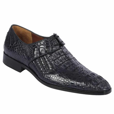 Mens Navy Genuine Crocodile and Calfskin Leather Slip-On Dress Shoes