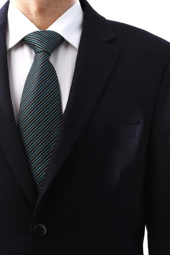 Mens 2-Button Navy Blazer Superior 150s Wool-Feel Microfiber Jacket - 36 Short