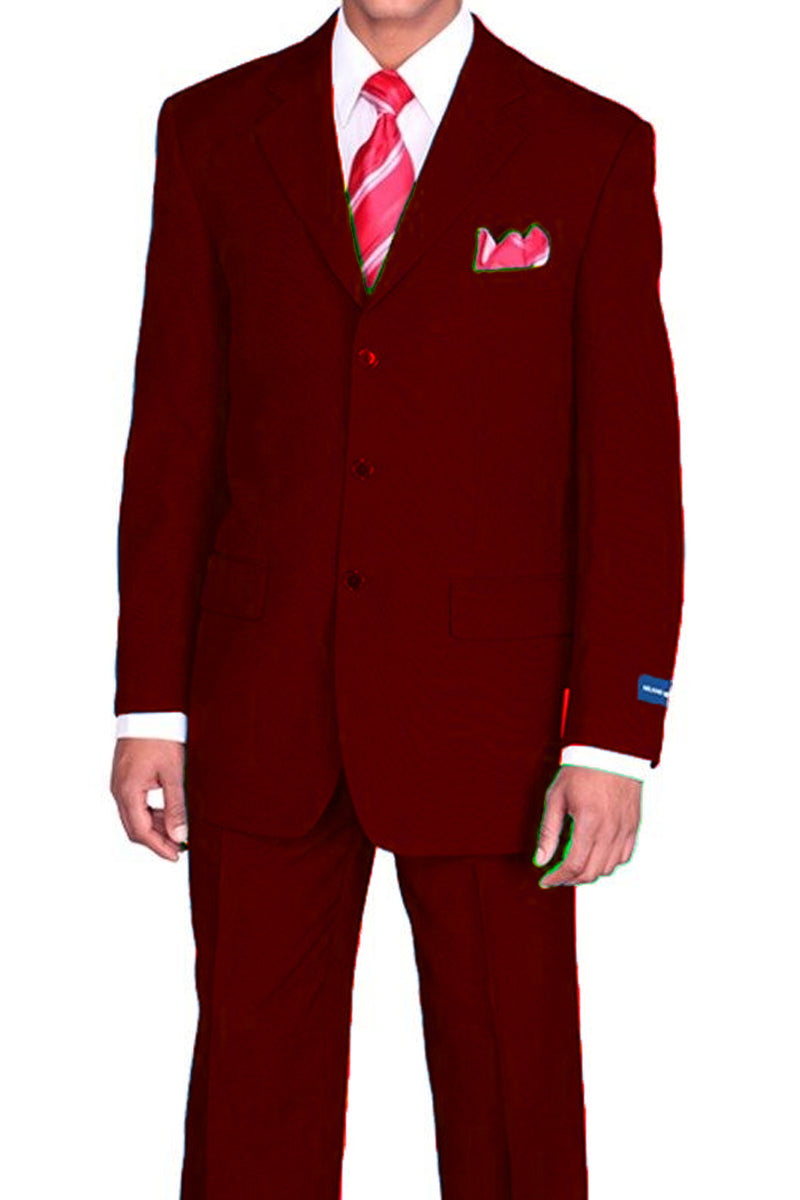 "Burgundy Classic Fit Poplin Suit for Men - 3 Button Style"