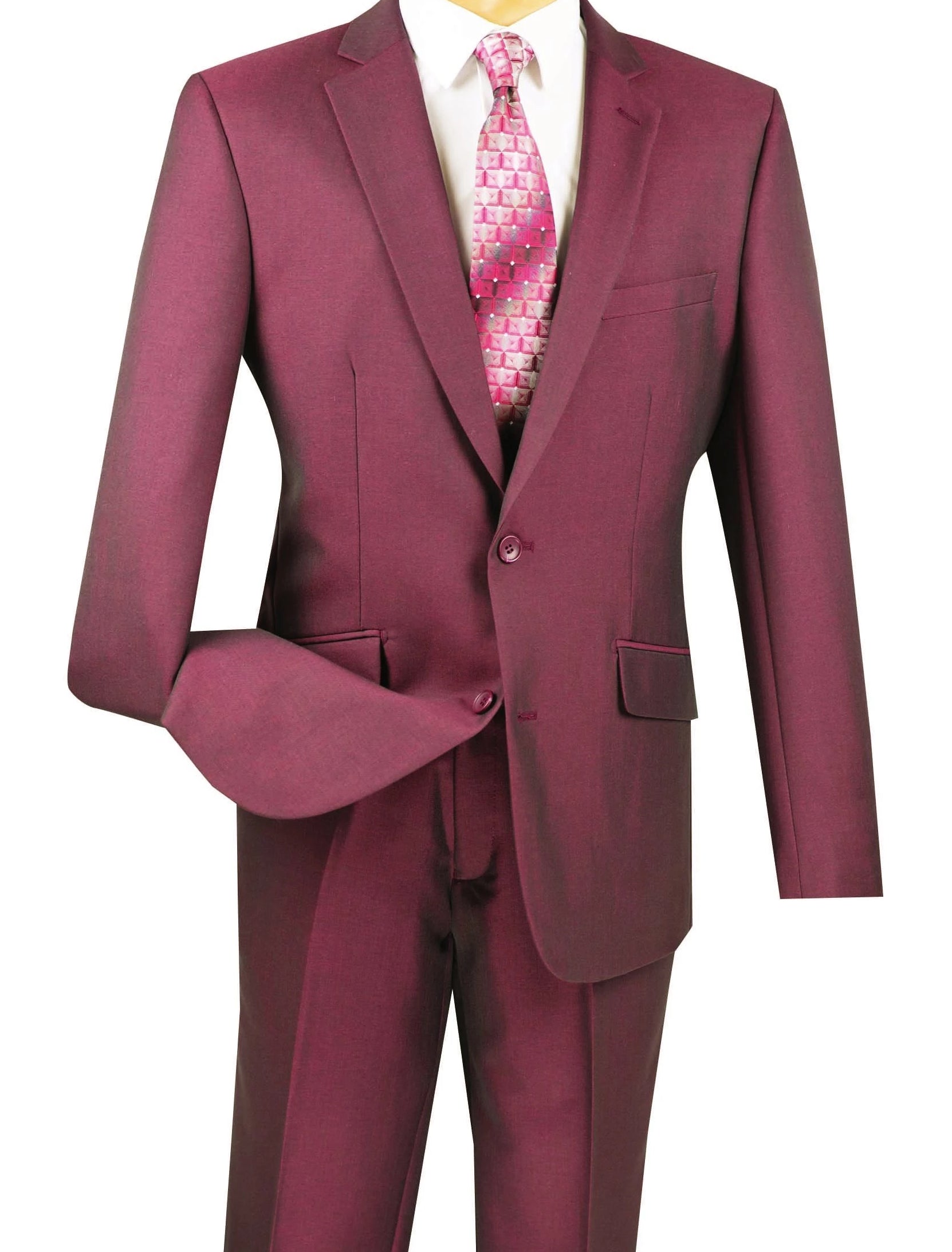 (38R, 46R, 50L) Slim Fit 2 Piece Suit in Burgundy - Burgundy