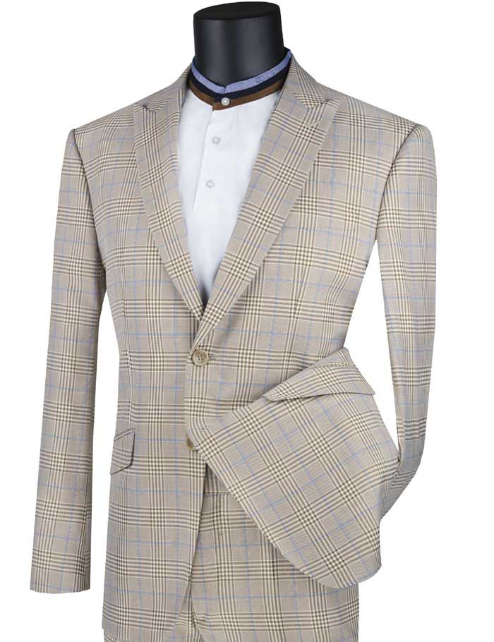 Vinci Men's 2 Piece Slim Fit Windowpane Suit Accent Design