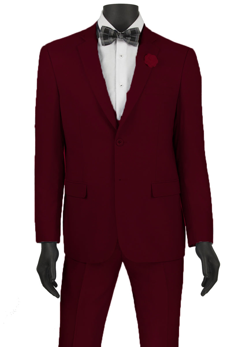 Mens Slim Fit Wool Feel Suit in Burgundy - 36 Short