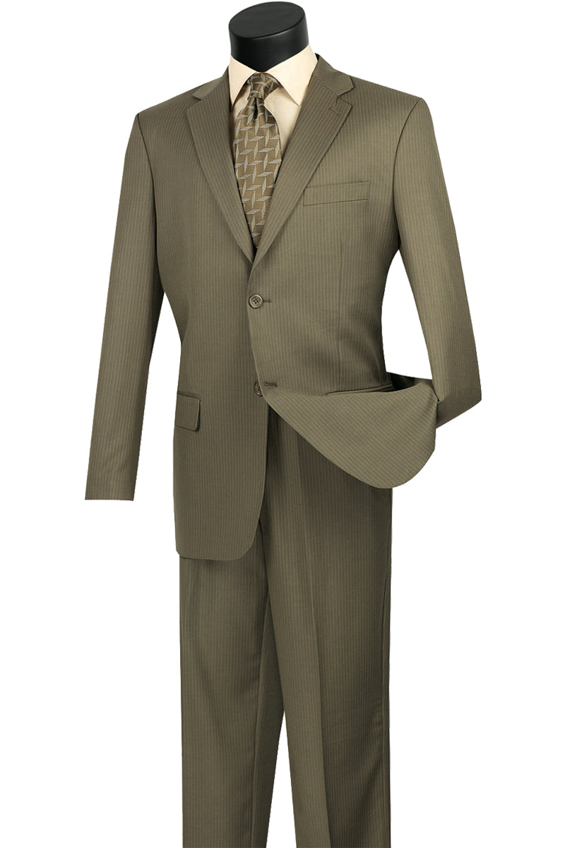 Mens 2 Button Wool Blend Pinstripe Suit in Taupe - 36 Short