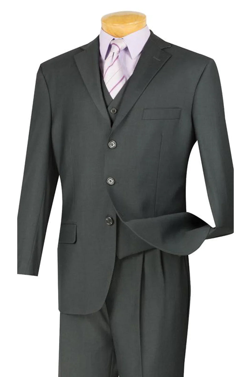 "Classic Fit Men's 3-Button Vested Suit in Charcoal Grey" - 36 Regular