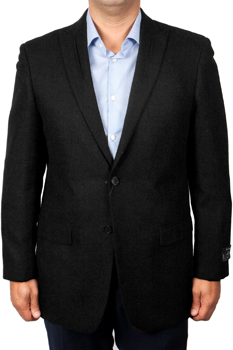 "Navy Wool Blazer for Men - Two Button Peak Lapel Design"