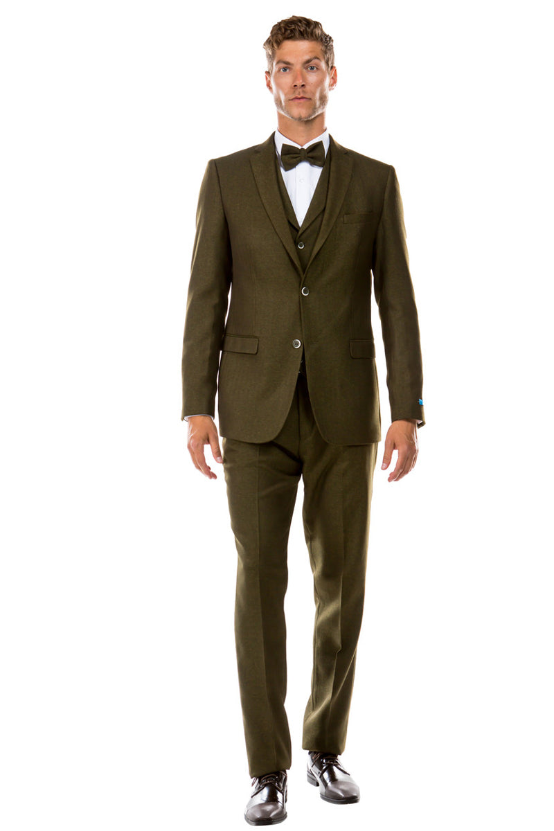 "Olive Green Vintage Tweed Wedding Suit - Men's Two Button Vested Style"