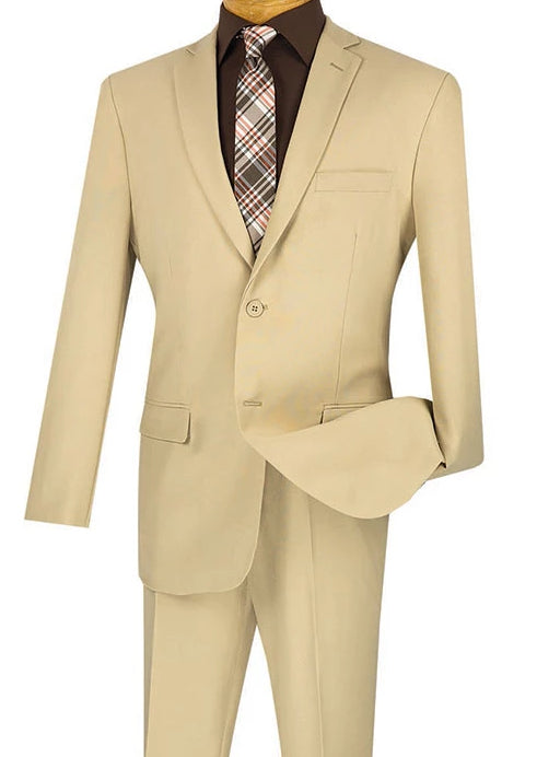 Beige Slim Fit Men's 2 Piece Business Suit 2 Button - Beige
