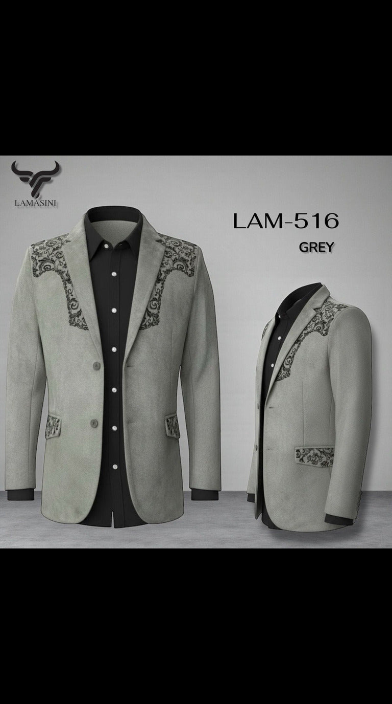 Men's Suede Cowboy Blazer Ultra Slim Fit LAM-516 in Color Gray