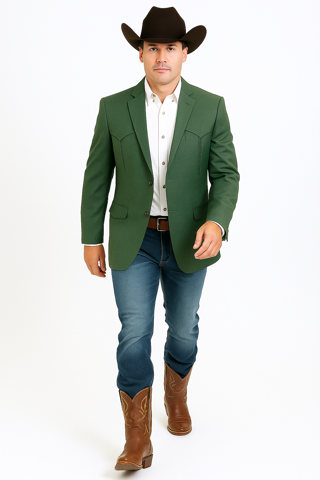 Western Blazer - Saco Para Hombre - Mens Double Button Western Green Blazer - 36 Short