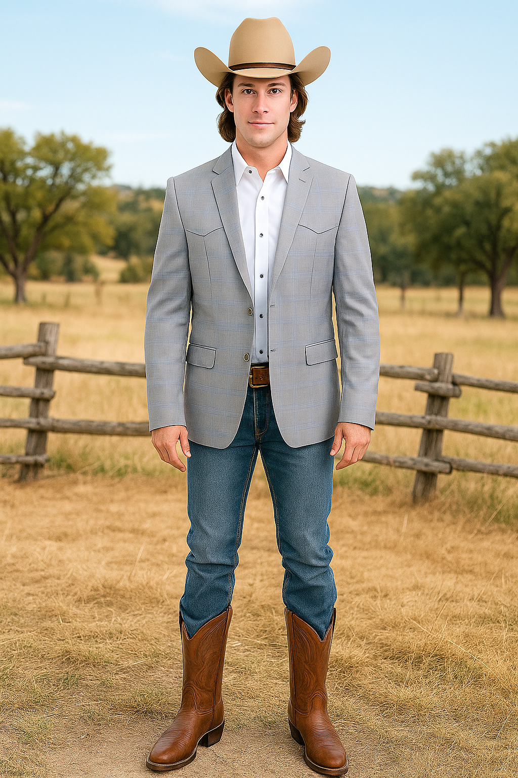 Western Blazer - Saco Para Hombre - Mens Double Button Western Grey Blazer - 36 Short