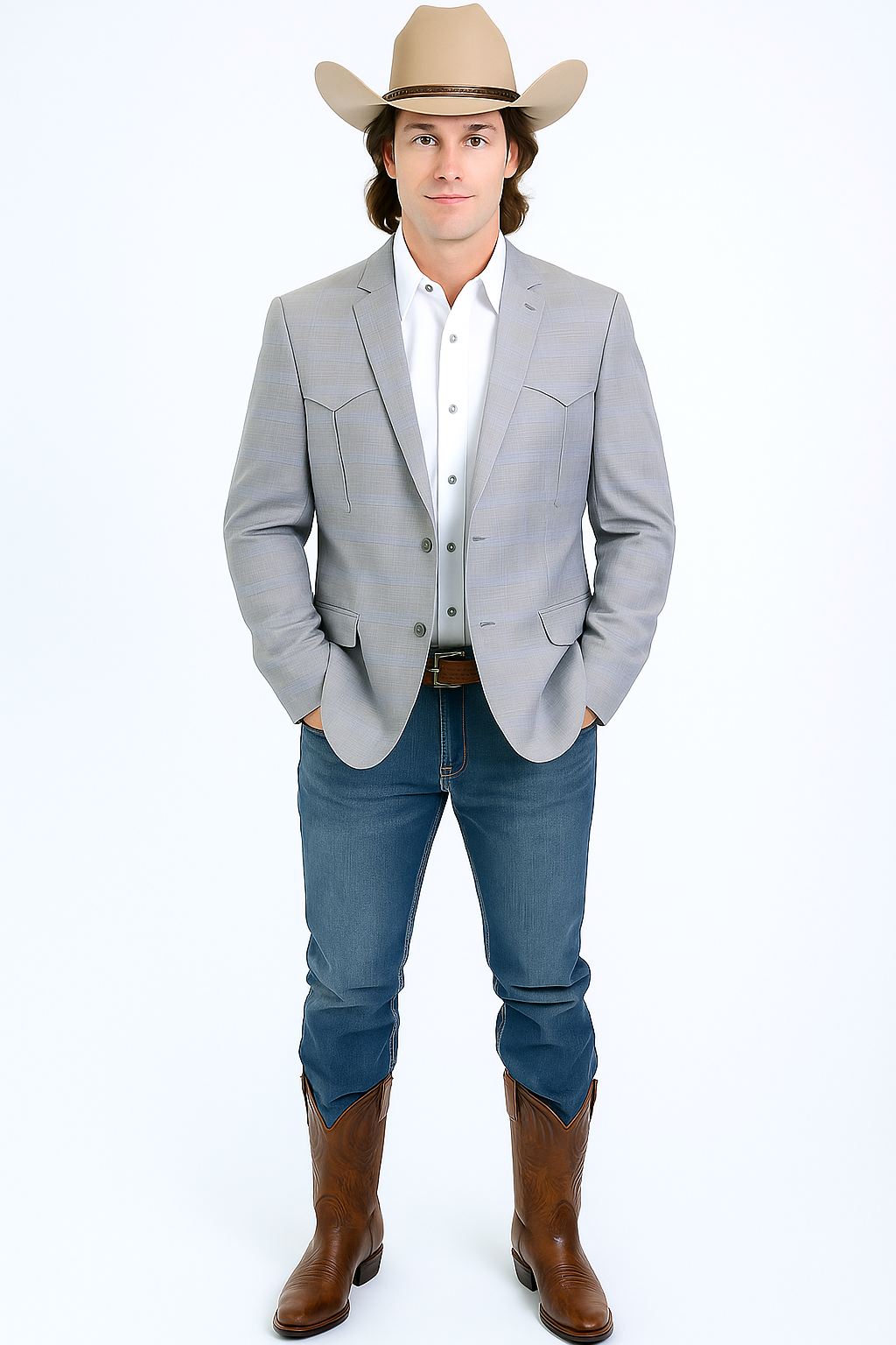 Western Blazer - Saco Para Hombre - Mens Double Button Western Grey Blazer - 36 Short