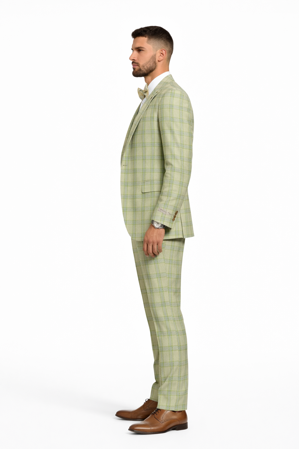 "Mens Stacy Adams Suit - Stacy Adams Men's Plaid Suit with Paisley Vest & Bow Tie - Sage Green" - Default Title