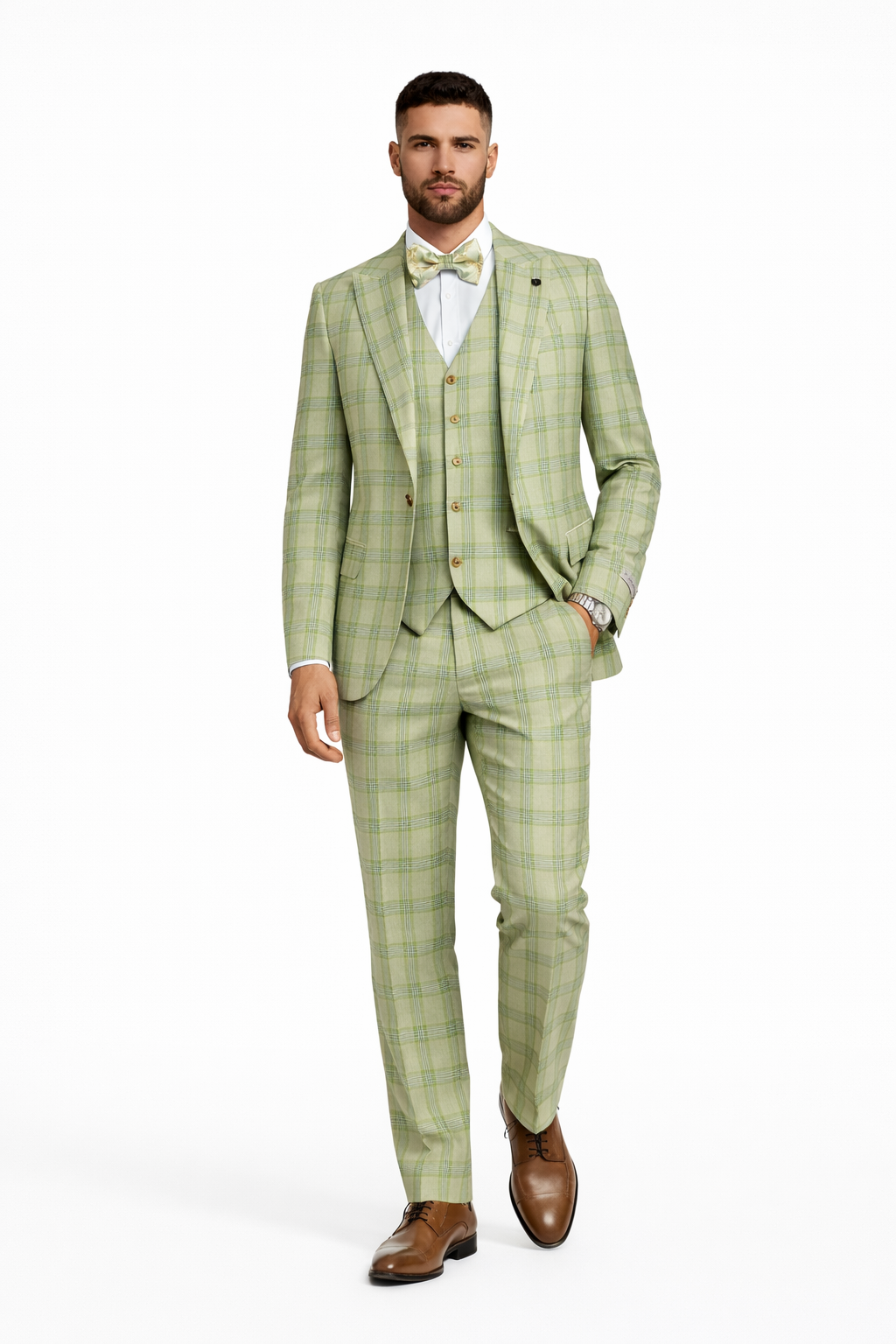 Mens Stacy Adams Suit - Stacy Adams Men's Plaid Suit with Paisley Vest &  Bow Tie - Sage Green"
