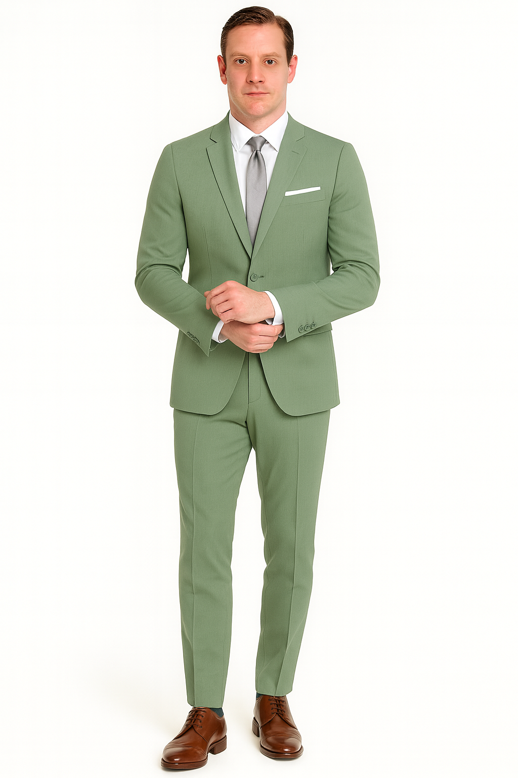Sage Green Suits - Green Wedding Suit - Summer Suit-New Designer Collection - 38 Short Jacket+32 Waist Adjustable 28to34)(Height: 5 4 to5 7 )(Neck  15-16.5)S-M)