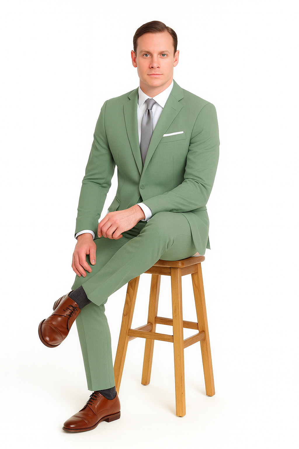 Sage Green Suits - Green Wedding Suit - Summer Suit-New Designer Collection - 38 Short Jacket+32 Waist Adjustable 28to34)(Height: 5 4 to5 7 )(Neck  15-16.5)S-M)