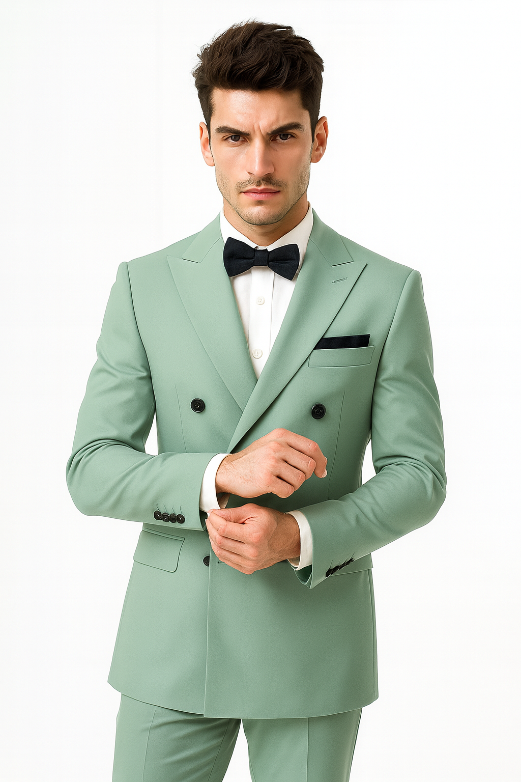 Mens Sage Green Double Breasted Suit - 34 Short or Extra Small