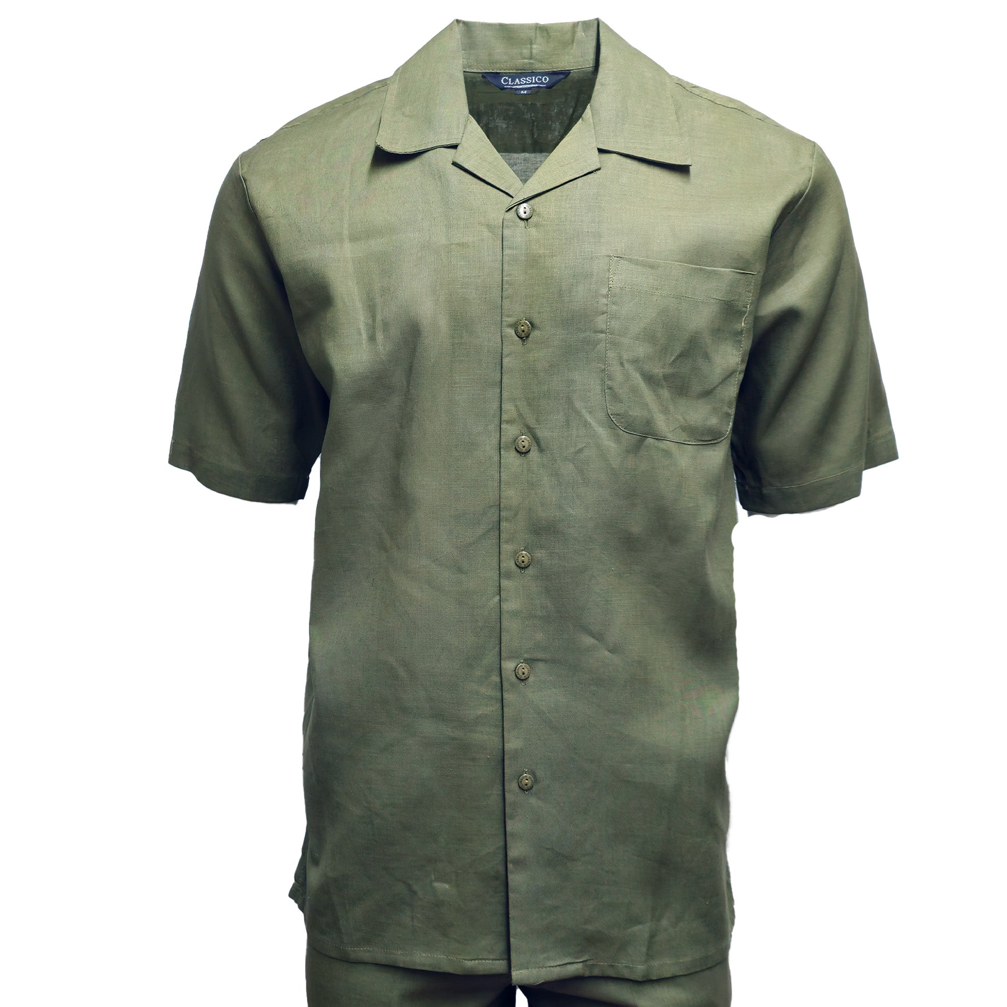 Mens Sage Green Linen Shirt and Pants Casual Outfit Set - Small
