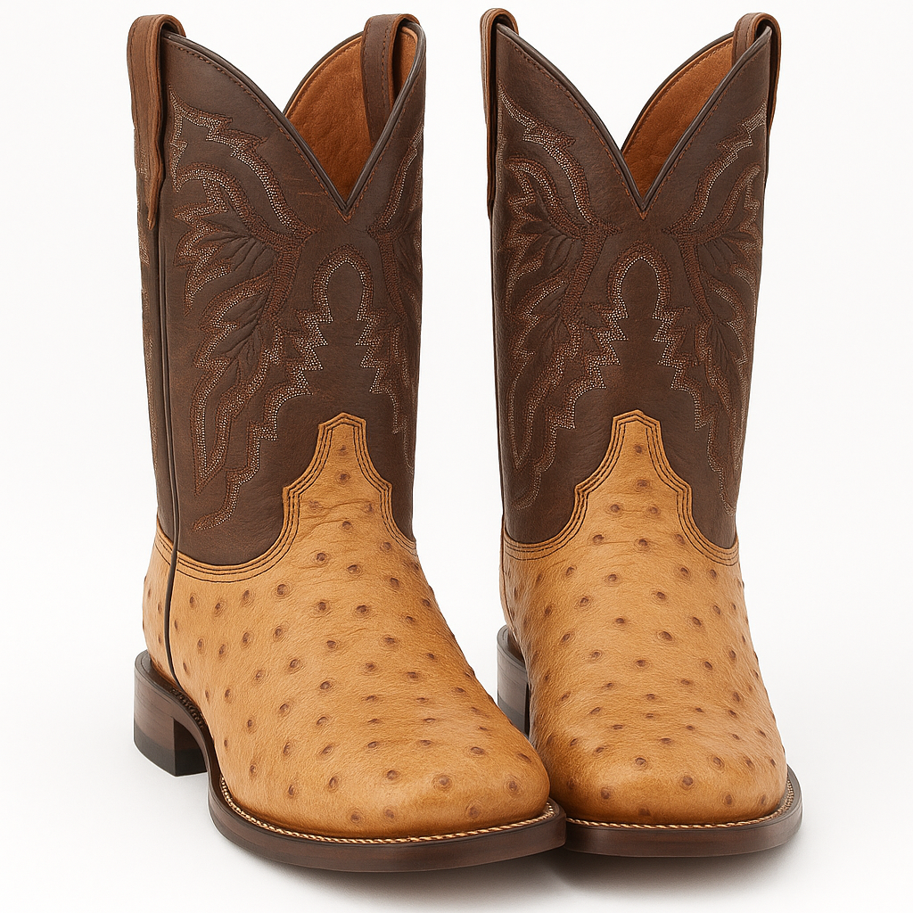 Dan Post Men's Alamosa Full Quill Ostrich Square Toe Boots - Sand - 7D