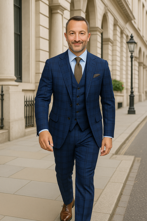 Modern Fit - Wool Suit - Italian Made Business Suit by Statement Men's 3 Piece 100% Wool Modern Fit Suit - Solid Scoop Vest