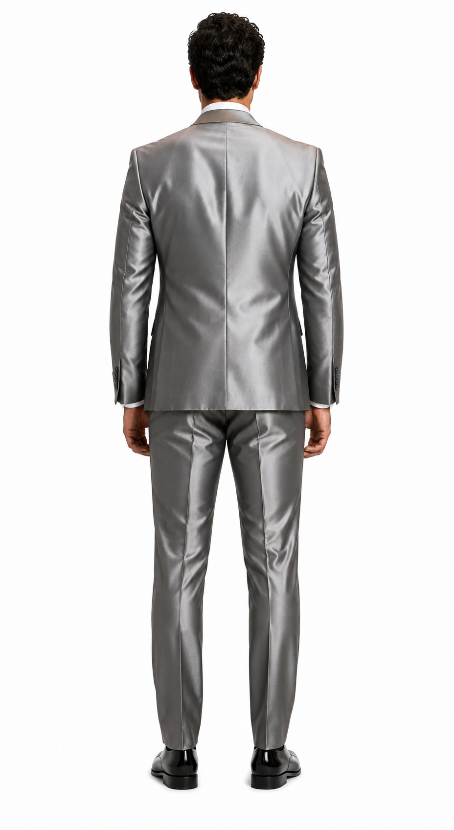 Sateen Metallic Shiny Men's 2 Button Silver Slim Fit Shark Skin Suit Tuxedo looking Men's Sharkskin Suit