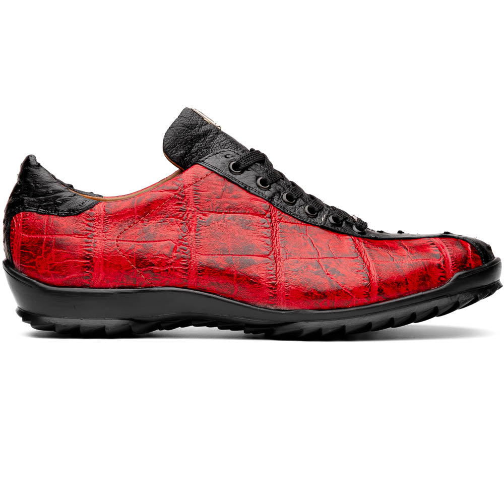 Marco Di Milano Saulo Black Cherry Exotic Ostrich and Alligator Casual Sneakers - 8