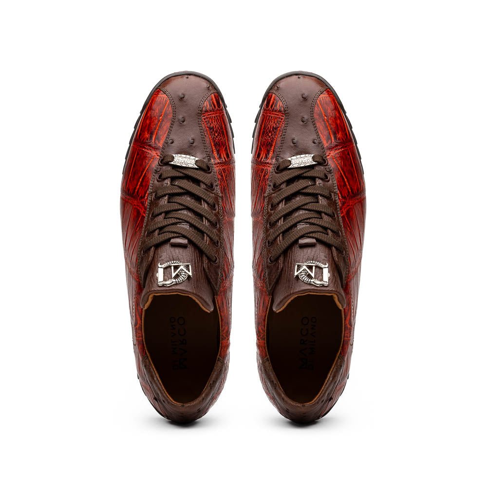 Marco Di Milano Saulo Cognac Exotic Ostrich and Alligator Casual Sneakers - 8