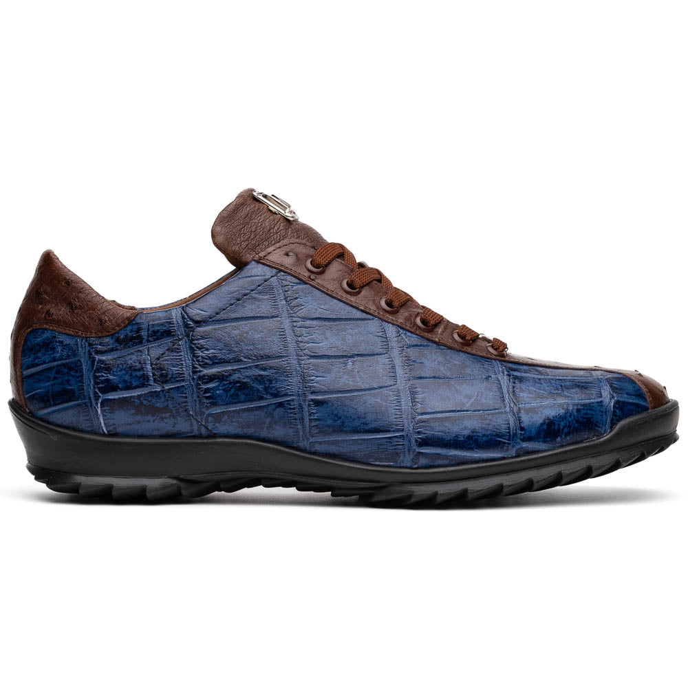 Marco Di Milano Saulo Blue Jeans Exotic Ostrich and Alligator Casual Sneakers - 6