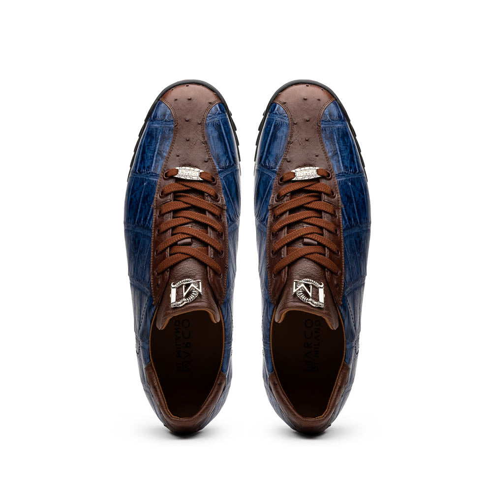 Marco Di Milano Saulo Blue Jeans Exotic Ostrich and Alligator Casual Sneakers - 8