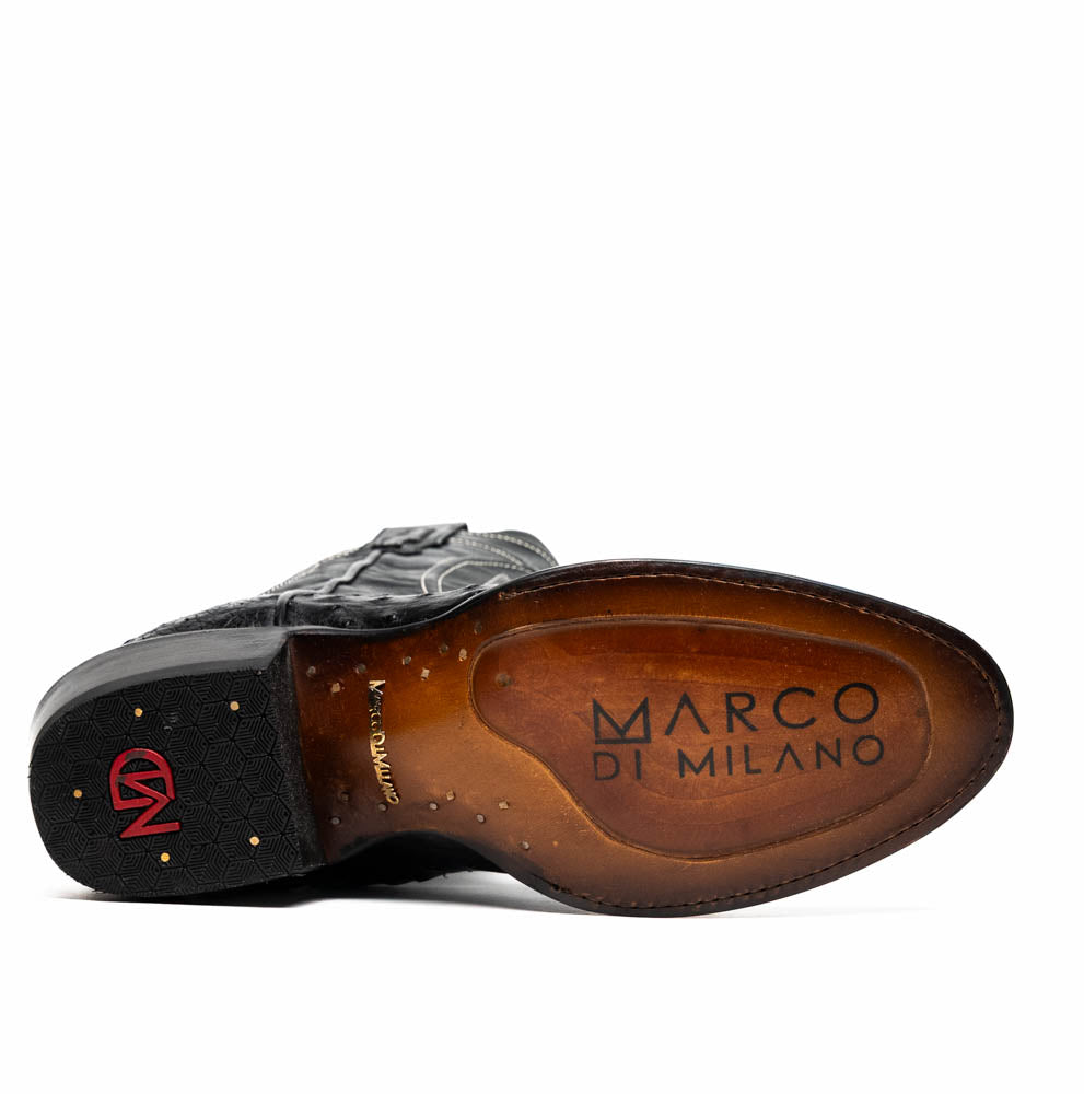 Marco Di Milano Savannah Black Ostrich Quill Round Toe Cowboy Boots - 7