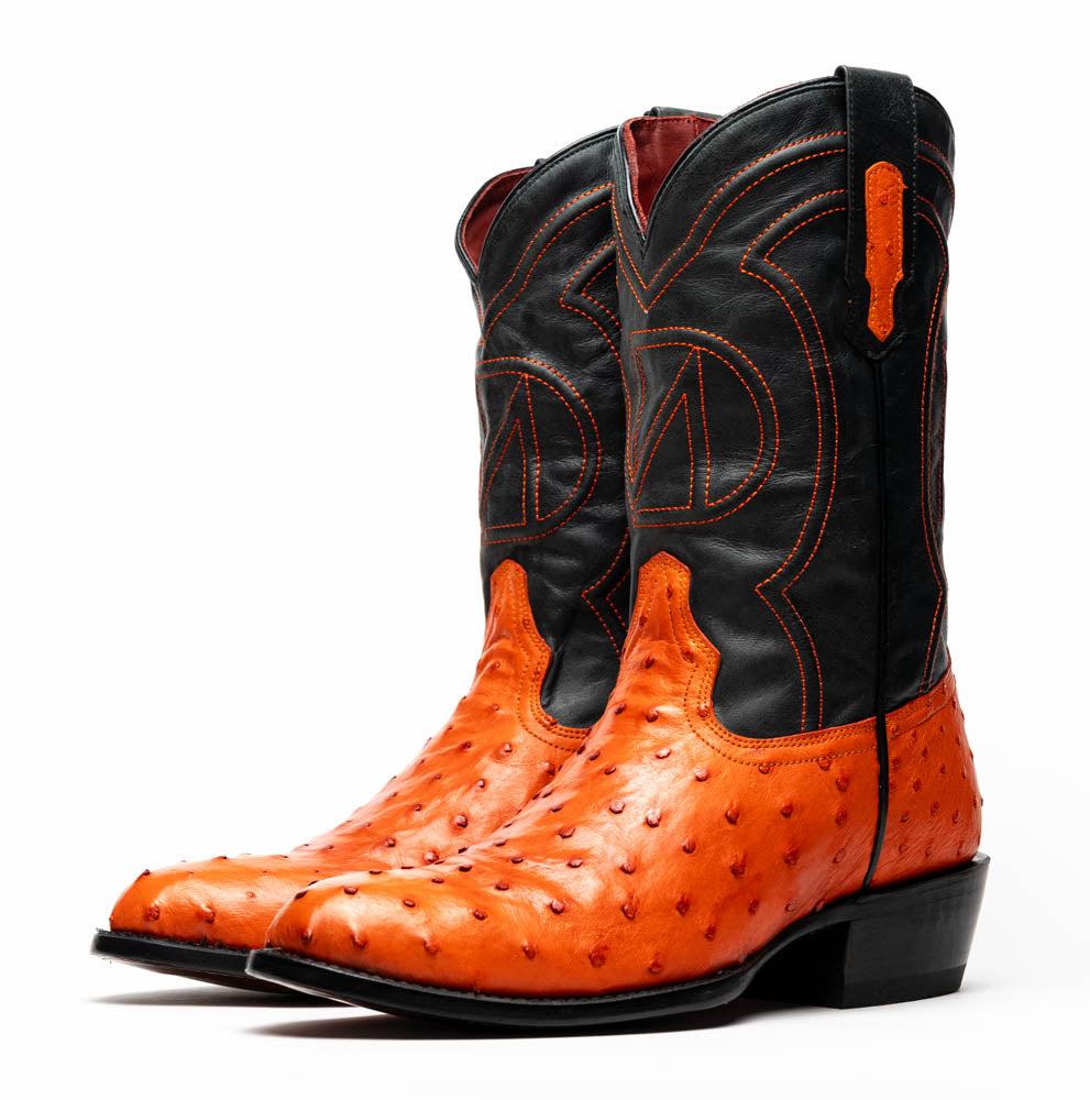 Marco Di Milano Savannah Orange Ostrich Quill Round Toe Cowboy Boots - 7
