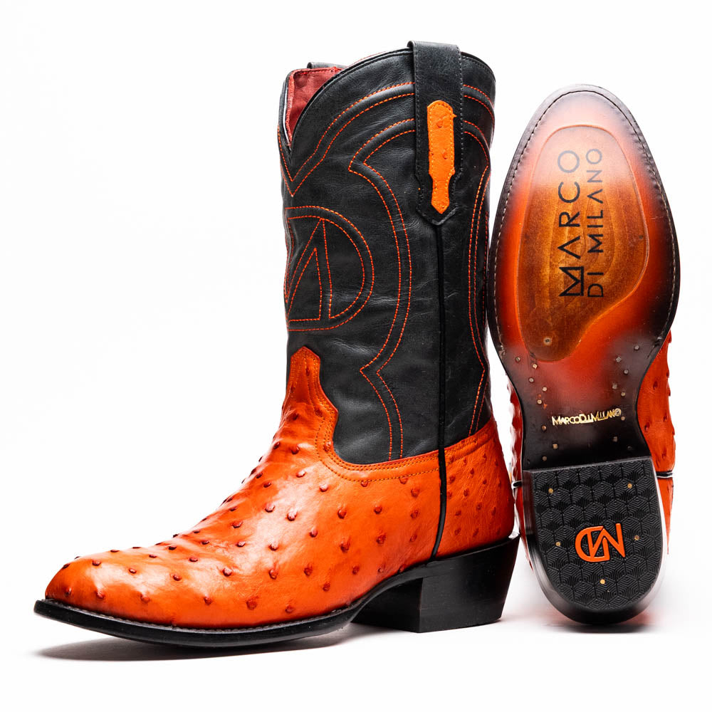 Marco Di Milano Savannah Orange Ostrich Quill Round Toe Cowboy Boots - 7