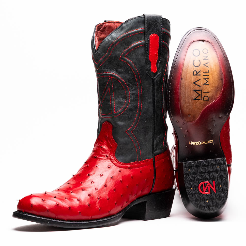 Marco Di Milano Savannah Red Ostrich Quill Round Toe Cowboy Boots - 7
